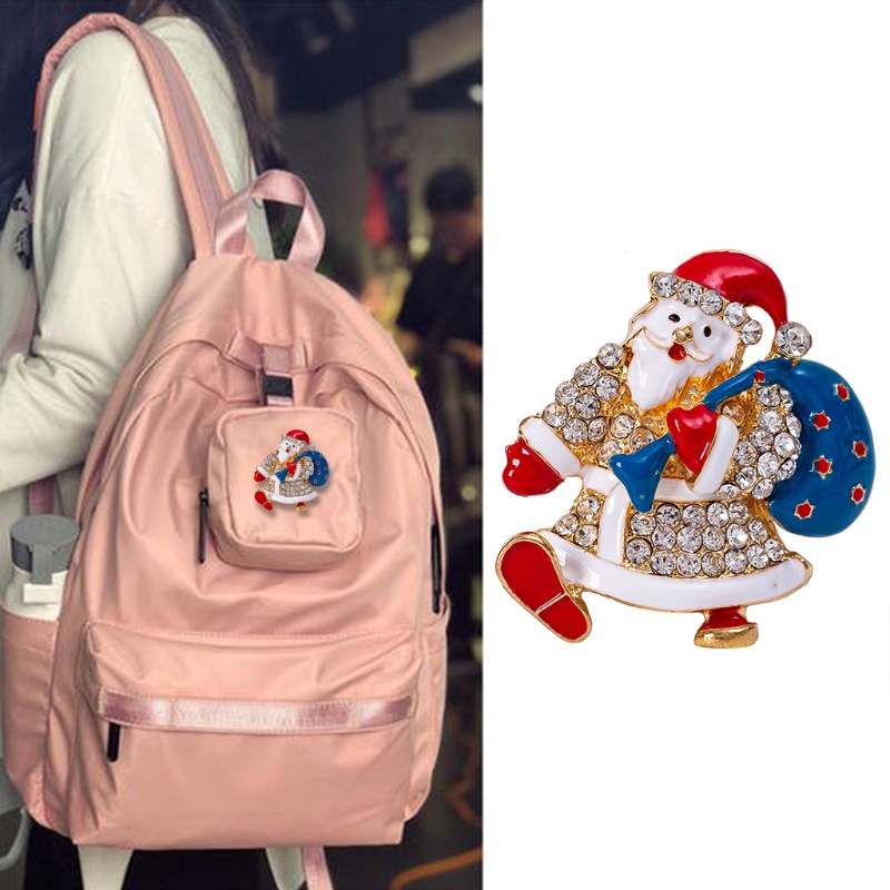 Bros Pin Desain Santa Claus Element Natal Aksen Berlian Imitasi Untuk Mantel Syal Kemeja