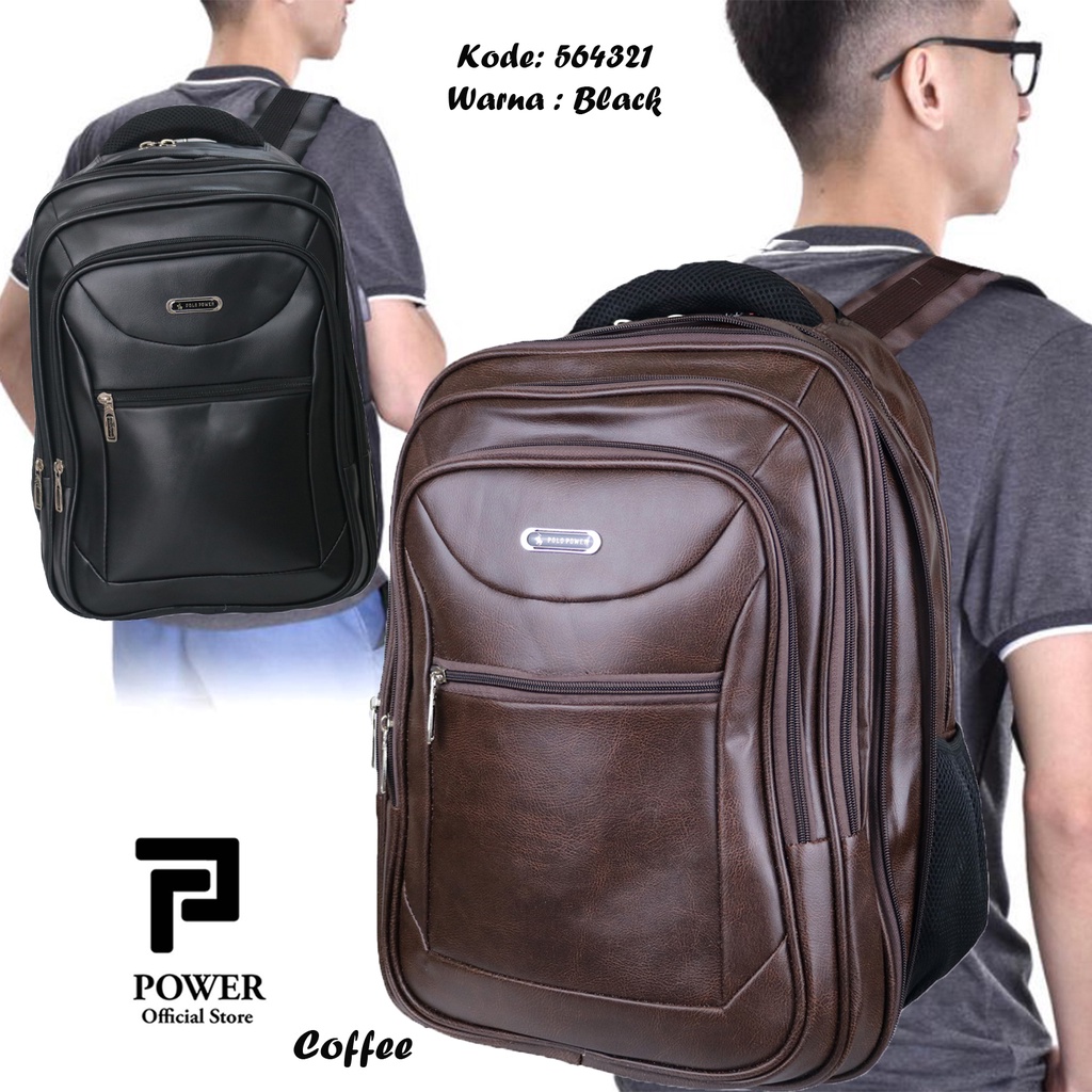 Polo Power Tas Ransel Kulit Import Backpack Expanding USB Tas Polo Original Ransel Punggung + Kunci