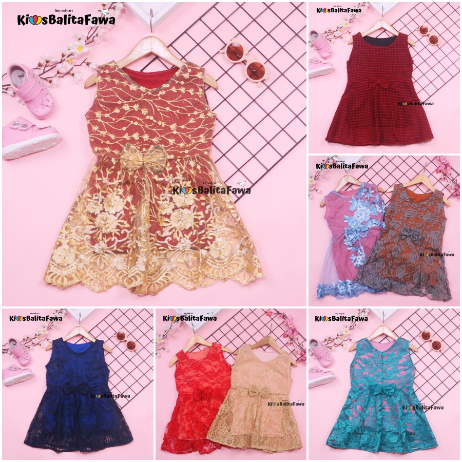 Dress Keira uk 1-2 Tahun / Dres Kondangan Anak Perempuan Brukat Kensi Gaun Pesta Baju Baby Import