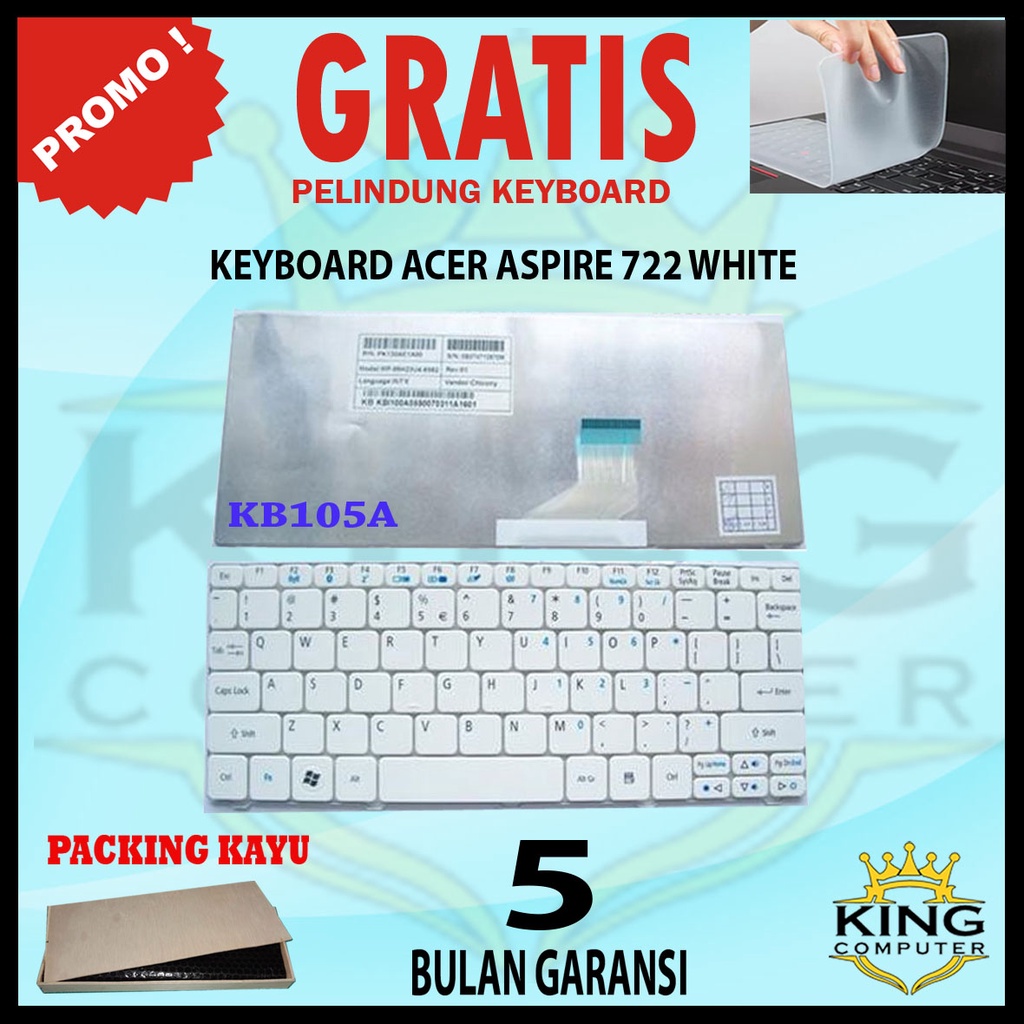 Keyboard Laptop ACER Aspire One 721 753 722 Putih Packing Kayu