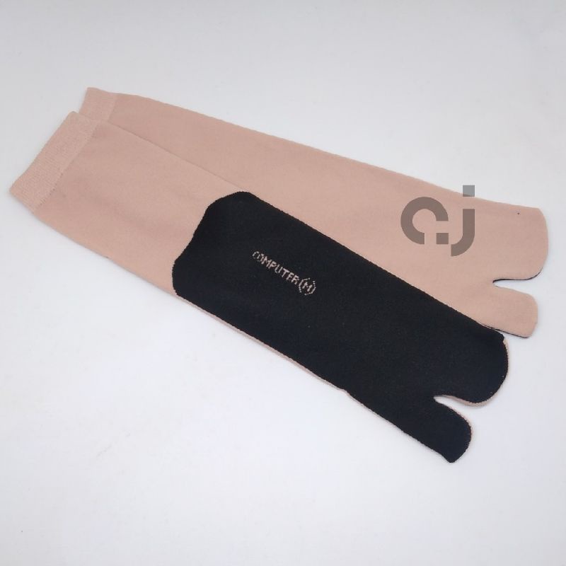 kaos kaki jempol muslimah crem telapak hitam kaos kaki 2 jari wanita dewasa bahan nylon lembut murah-M setengah betis