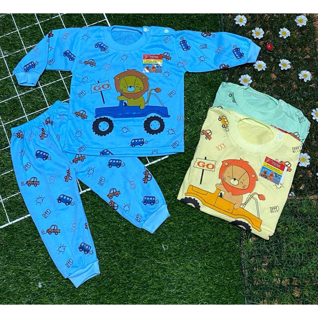 baju anak lucu murah motif lion car setelan 3-18bulan