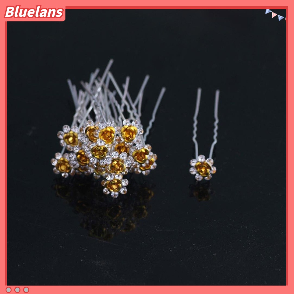 Bluelans 10pcs Jepit Rambut Bentuk Bunga Mawar Lapis Silver Aksen Berlian Imitasi Untuk Wanita