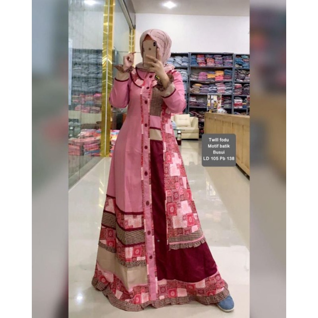 Inayah gamis / gamis cantik / katun kombi batik / gamis ping