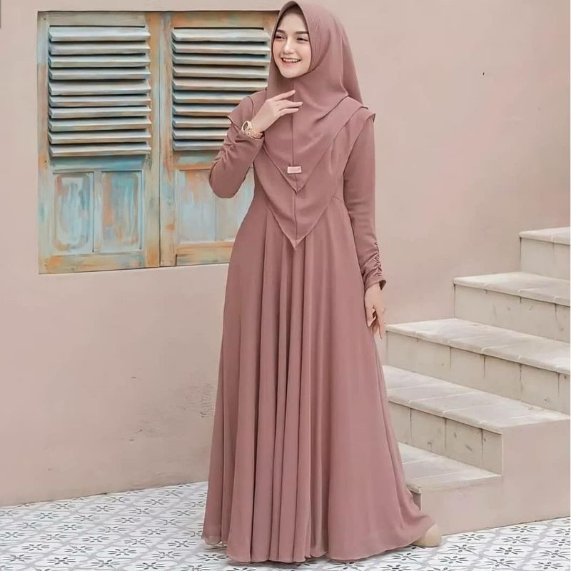 GAMIS SYARI UKURAN S - M - L - XL - XXL - XXXL - 4XL PLUS JILBAB 2 LAYER POLOS BUSUI MURAH TERBARU PESTA MAXI DRESS KEKINIAN BAJU WANITA KONDANGAN PLUS HIJAB TERLARIS BERKUALITAS HAJI UMROH PUTIH JUMBO REMAJA SET BIGE SIZE-Milo