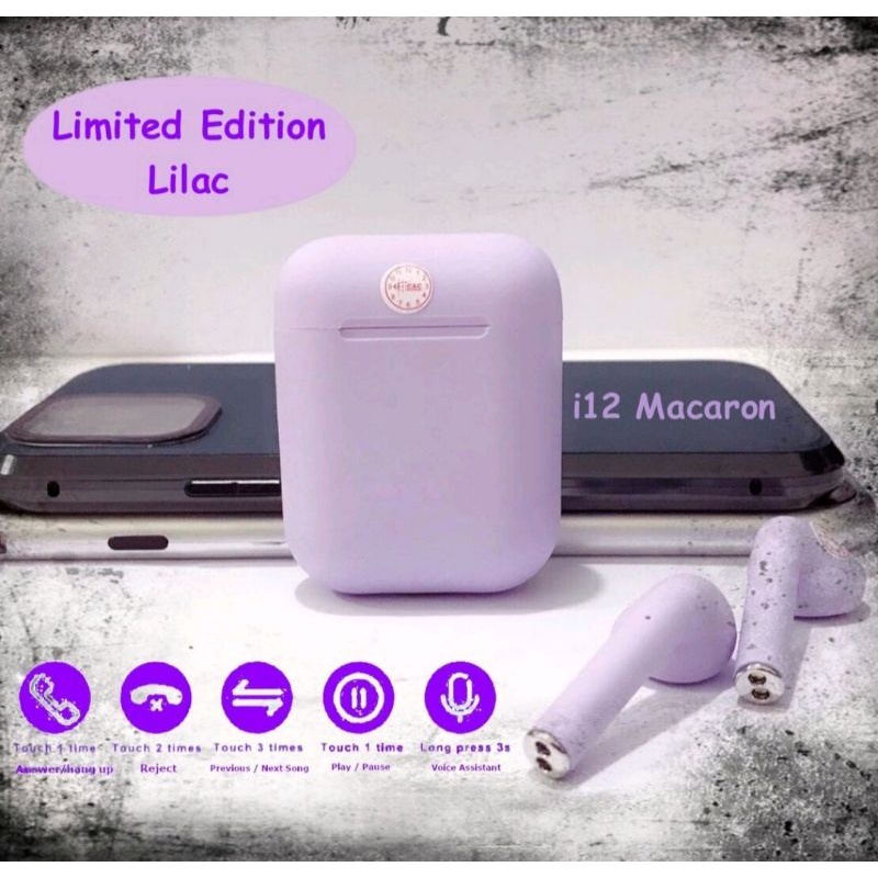 Headset Bluetooth Tws I12  Macaron Earphone-Lilac