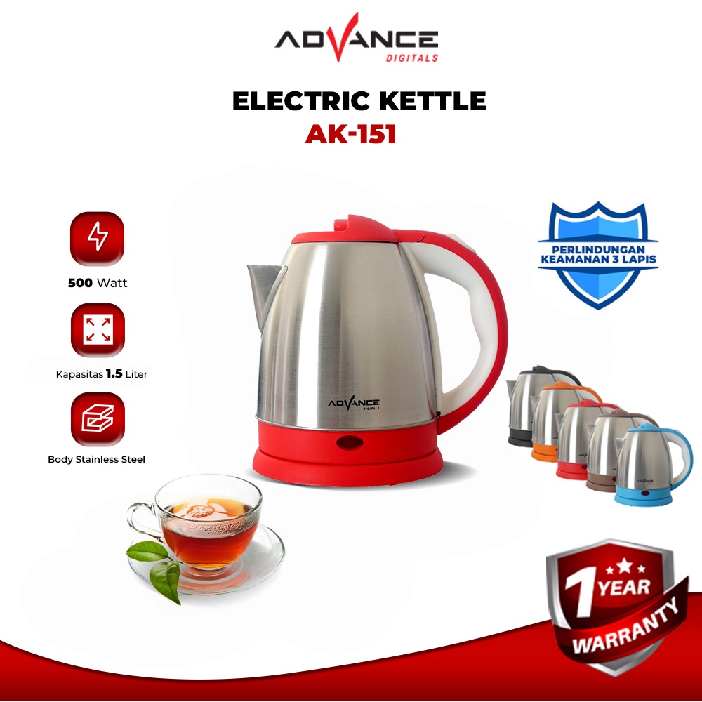 Teko Listrik AK-151 ADVANCE / Electric Kettle Body Stenless 1.5 Ltr