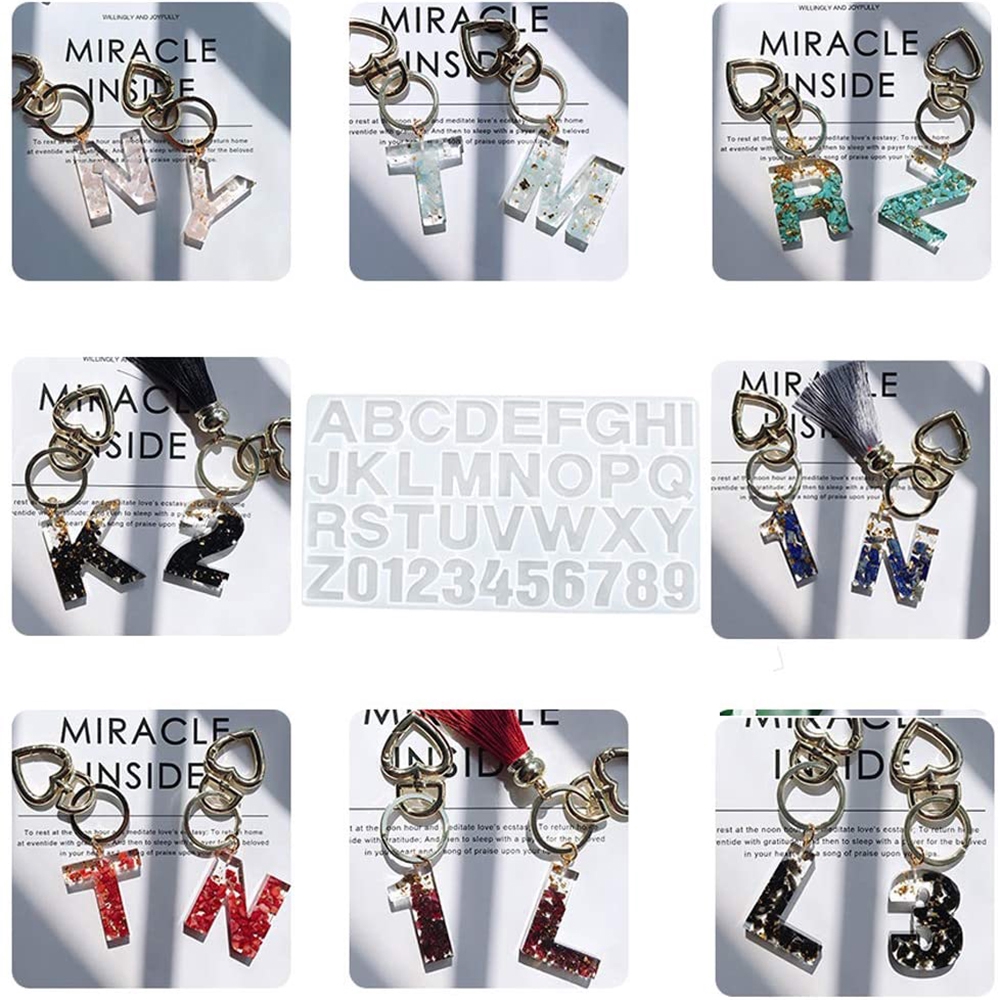 Gantungan Kunci Desain Alfabet Dan Angka Bahan Resin Silika Gel