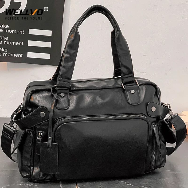 Tas Selempang Travel Kulit Pria Wanita Tas Gym Slempang Traveling cowok Keren Kulit Import Premium a