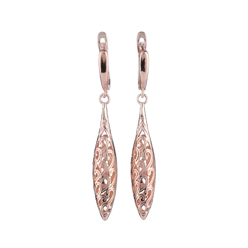 Anting Drop Panjang Desain Hollow Warna Rose Gold Perunggu Untuk Wanita