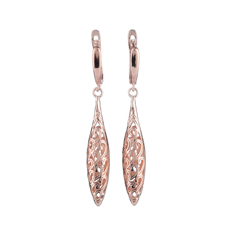 Anting Drop Panjang Desain Hollow Warna Rose Gold Perunggu Untuk Wanita