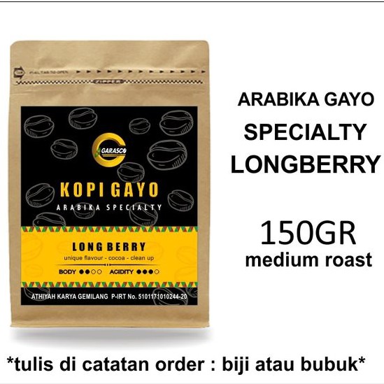 

Kopi Gayo Arabica Long Berry Biji Bubuk Garasco Coffee