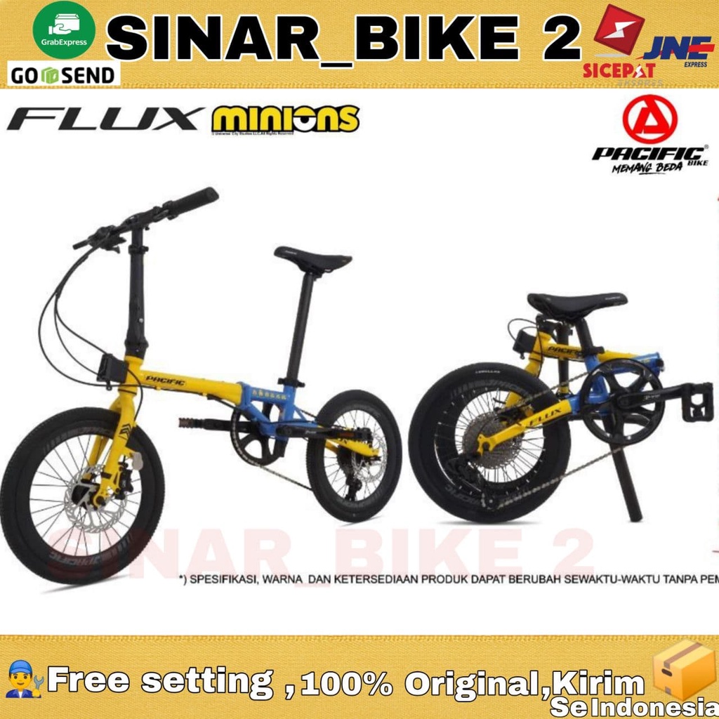 Sepeda Lipat PACIFIC FLUX MINIONS 16 Inch 10 Speed Rem Hidrolik