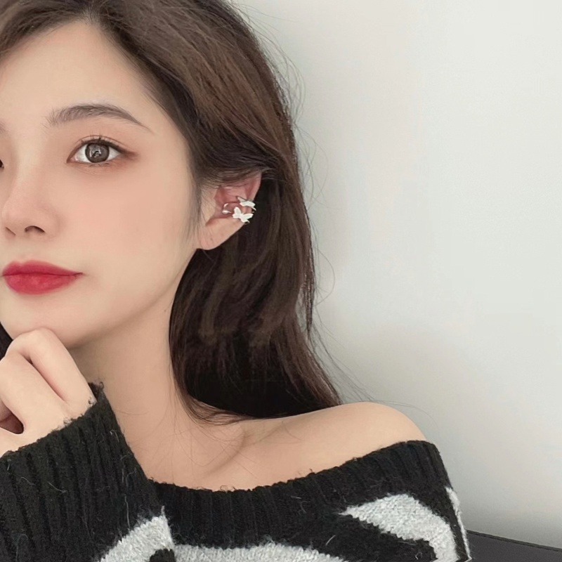 Roselife Ins 1PC Anting Klip Bentuk Kupu-Kupu Ganda Untuk Unisex