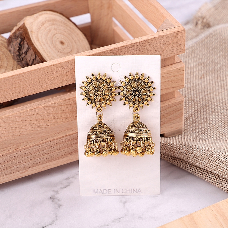 Mode India Logam Emas Sliver Eksotis Vintage Retro Dewa Matahari Anting Rumbai Dangle