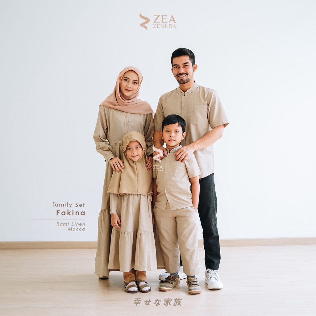 Fakina in rami Linen Moca | Baju Gamis Sarimbit Keluarga Muslim | Gamis Linen Simple | Zea Zenura