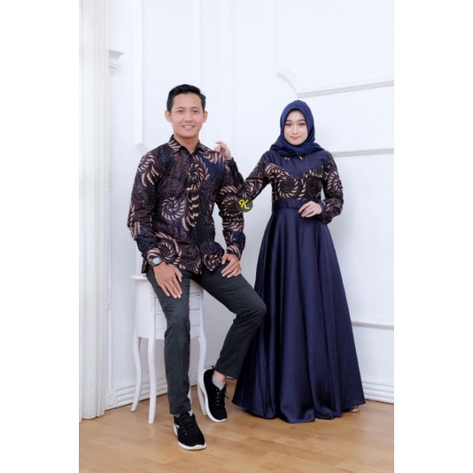 SET GAMIS COUPLE PASANGAN BAJU GAMIS WANITA TERBARU 2021 MODERN BAJU LEBARAN SARIMBIT BATIK COUPLE K