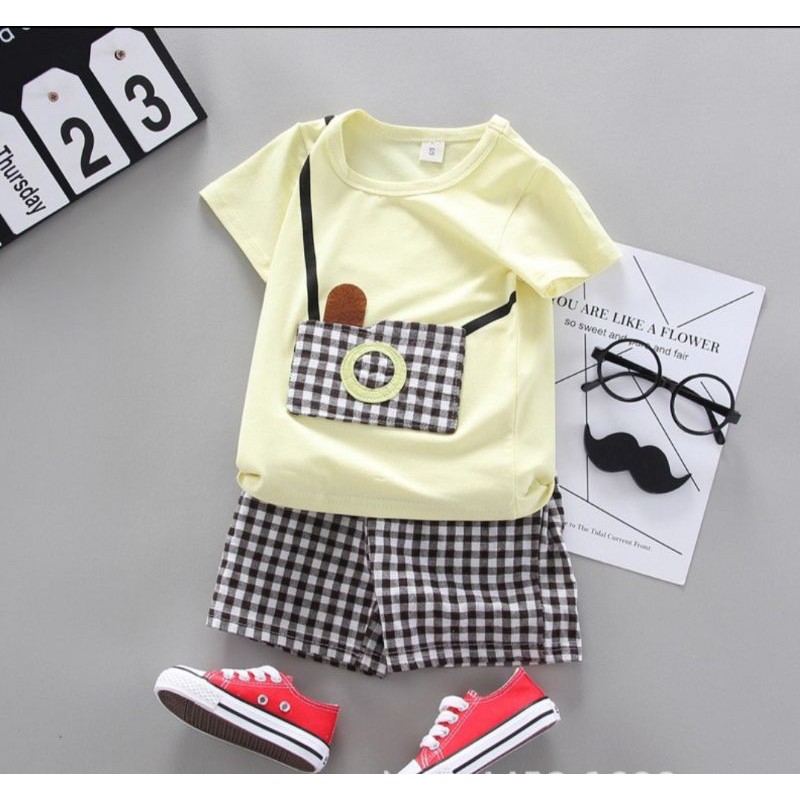 Mamamoli Baju setelan kaos anak laki laki / bayi / baby import/impor lucu camera  mm32