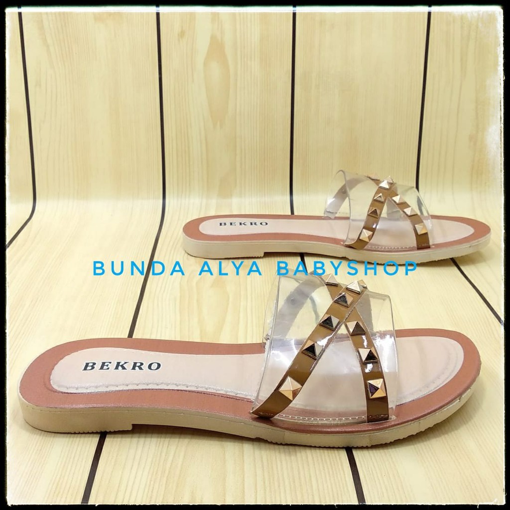 Sendal Wanita Slop Flat Size 36 - 40 COKLAT - Sendal Selop Transparan Sandal Flat Wanita OpenToe SALE