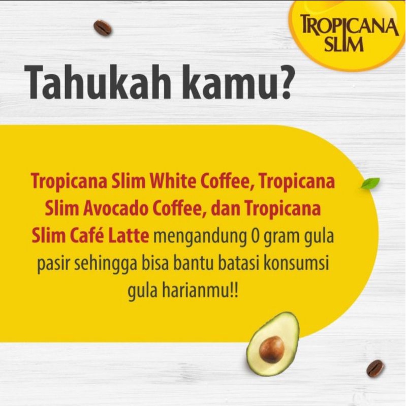 

Korzaln Tropicana Slim Cafe Latte Kopi Susu Tanpa Gula Pasir 140 Gr