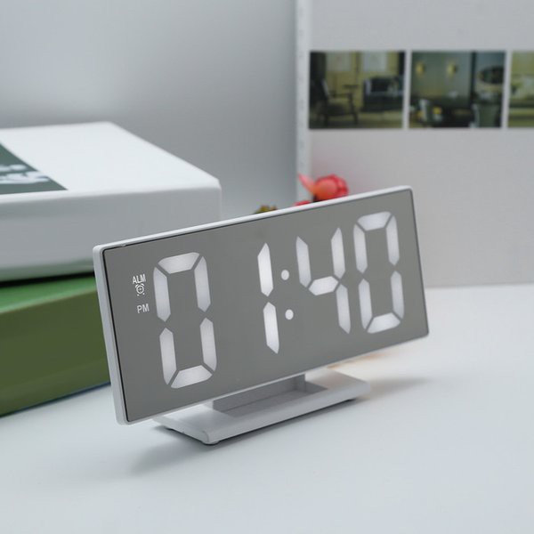 Jam Meja Digital Led Weker Digital Alarm Clock Mirror DS-3618L White