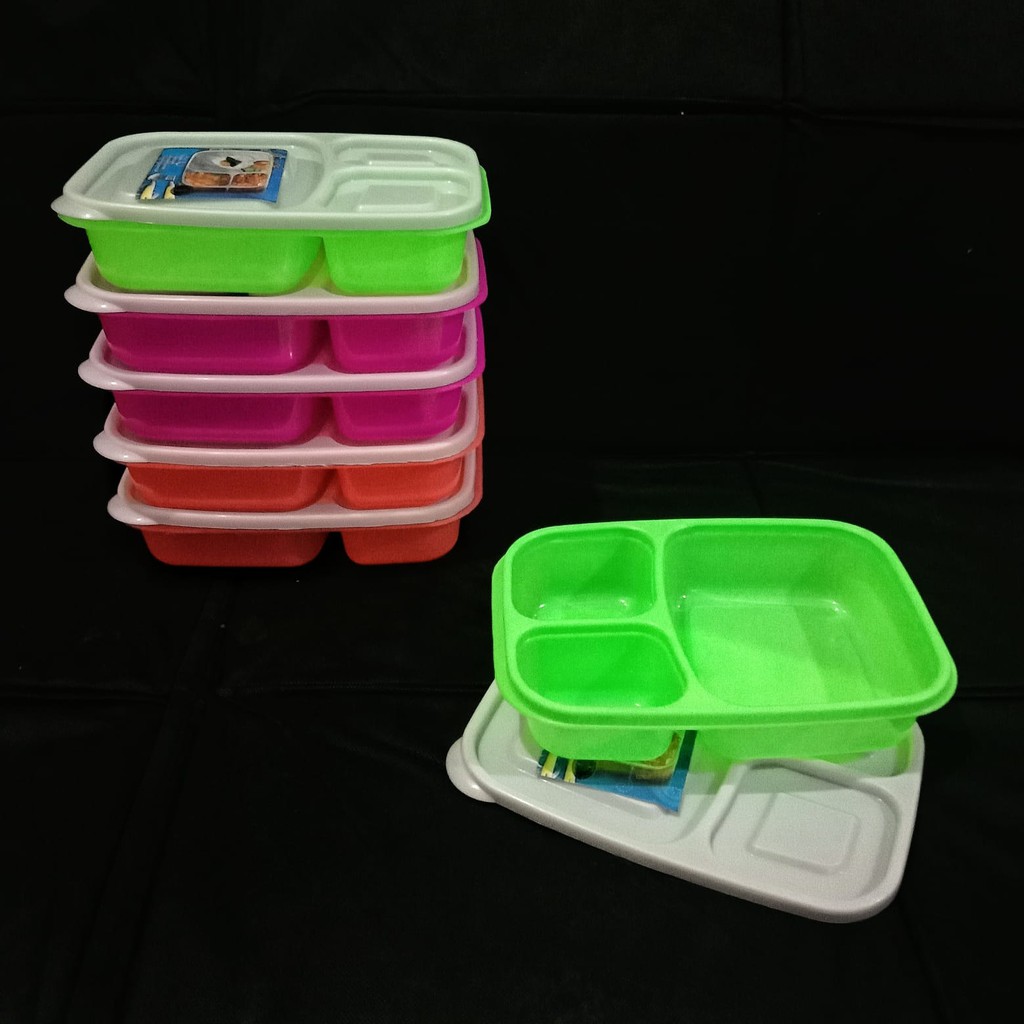 Jual Kotak Makan Sekat 3 Plastik Lunch Box Catering Box Misting Bekal Nasi Indonesia 4724