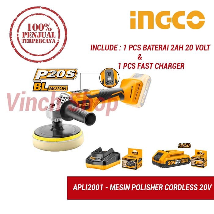 MESIN POLES POLISHER CORDLESS BATERAI WIRELESS / MESIN POLES MOBIL MOTOR INGCO APLI2001