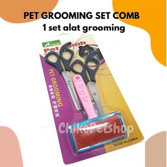 Pet comb grooming 2 variasi gunting satu set untuk hewan peliharaan