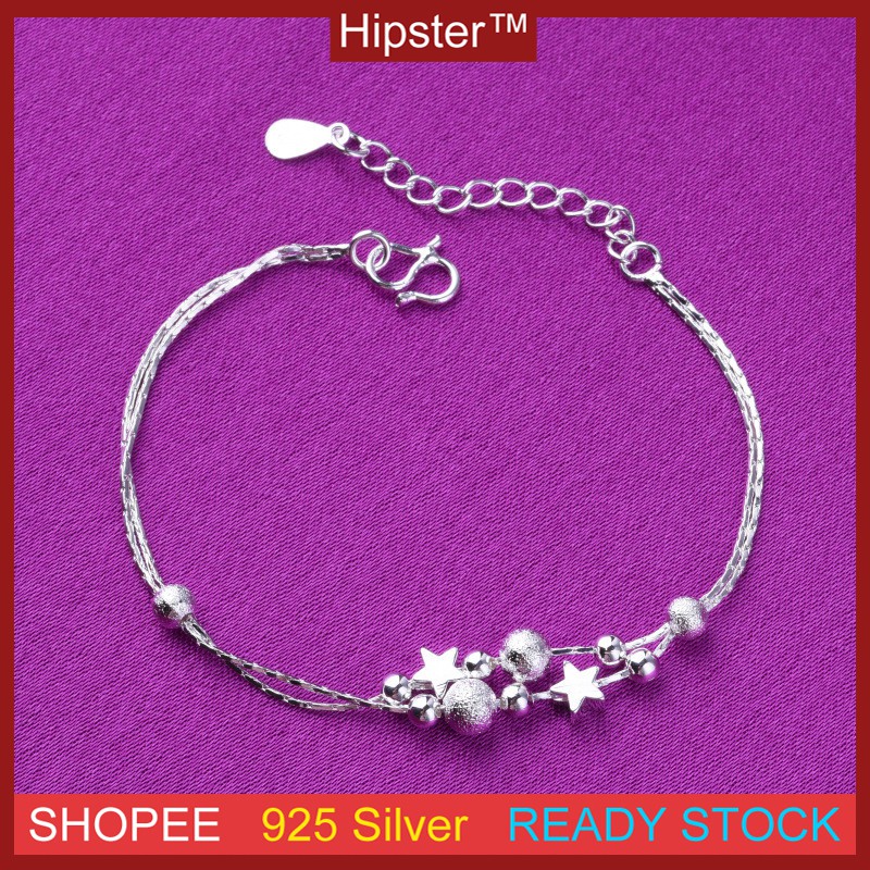 Fashion Aksesoris S925 Sterling Gelang Perak Desain Manik-manik Ganda Bintang Bentuk Gelang Kaki