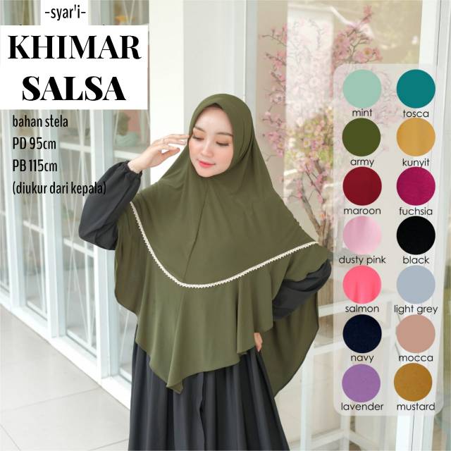 HIJAB / JILBAB KHIMAR SYAR'I RENDA JUMBO -KHIMAR SALSA-BEST SELLER -BAHAN STELA HALUS NYAMAN DIPAKAI