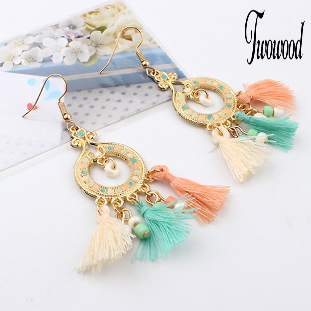 Anting Kait Juntai Rumbai Bahan Alloy Gaya Bohemian Untuk Wanita