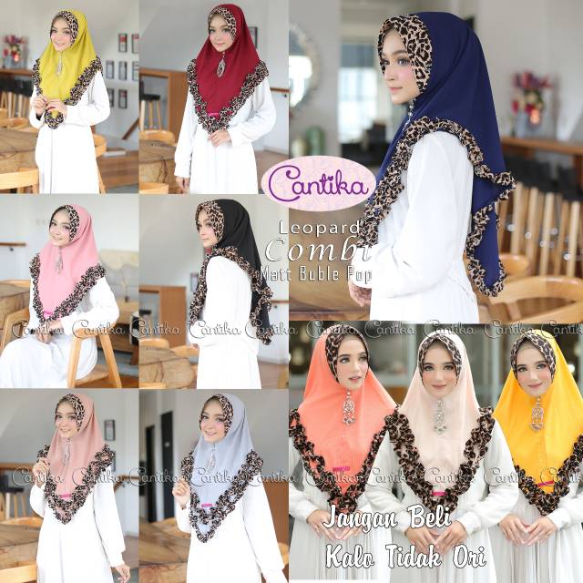 KHIMAR LEOPARD COMBI/ JILBAB CANTIKA/ KERUDUNG POLOS MOTIF/ HIJAB INSTAN BUBBLEPOP