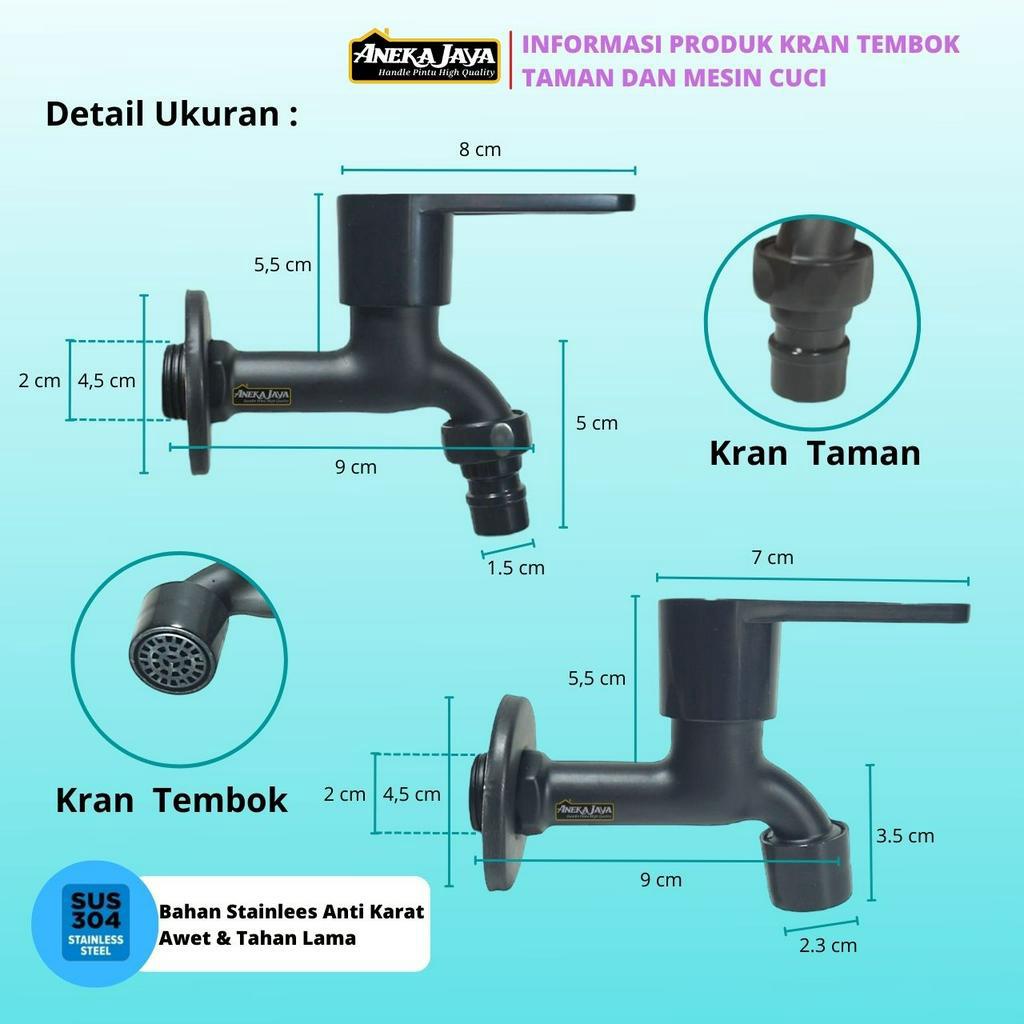 Kran Tembok Hitam Drat 1/2 Inch Baling Engkol - Keran Air Mesin Cuci Taman Kamar Mandi