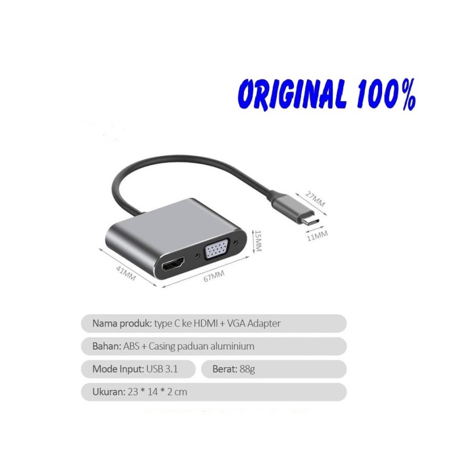 USB TYPE C To HDMI &amp; VGA Adapter 2IN1 Support 4K Type c to hdmi vga