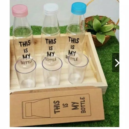 B02 - BOTOL MINUM + GELAS PLASTIK / THIS IS MY BOTTLE 620 ML NEW HAMPERS B02