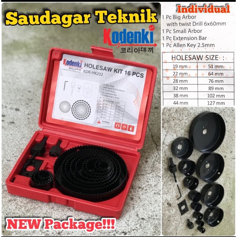 hole Saw kit set 16pc merk Freed / kodenki  pelubang kayu set 16pc