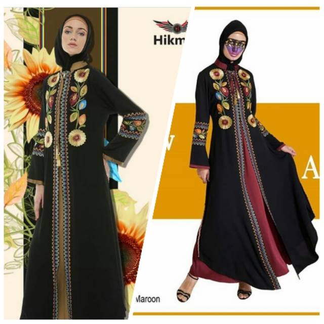 Abaya hikmat A4422 green & maroon