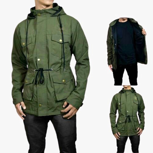 (BISA COD) Parka cowok canvas fullblack / Jaket Parka cowok Korean Style / Jaket Riding polosqu.id