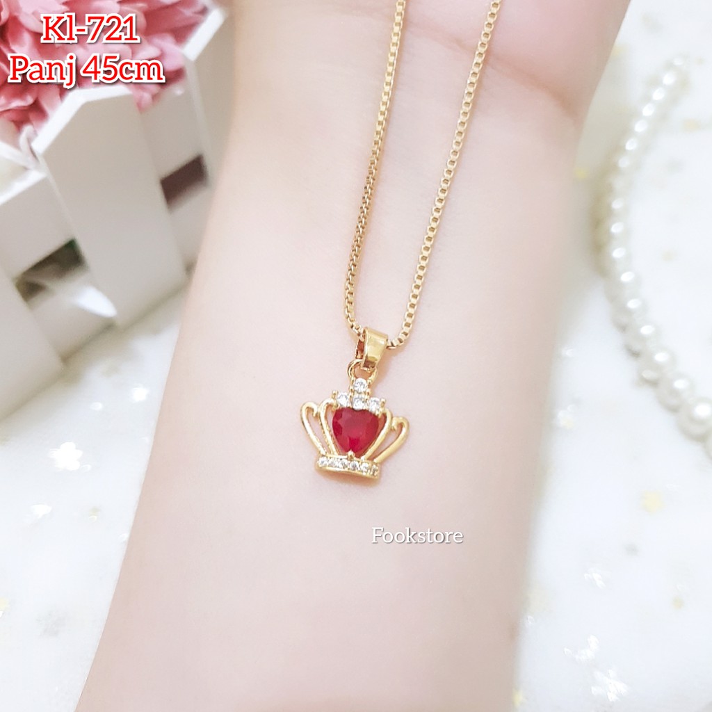 KALUNG WANITA LIONTIN PERMATA MERAH &amp; HIJAU