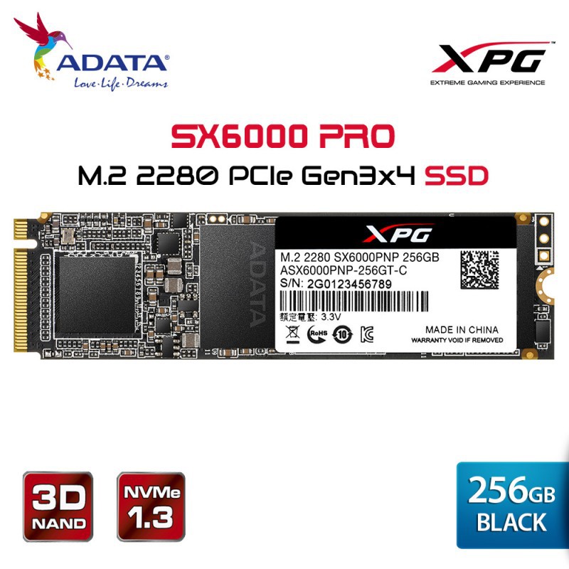 SSD Adata M.2 PCIe / NVMe SX6000 PRO 256GB XPG Internal SSD Slot M.2-0