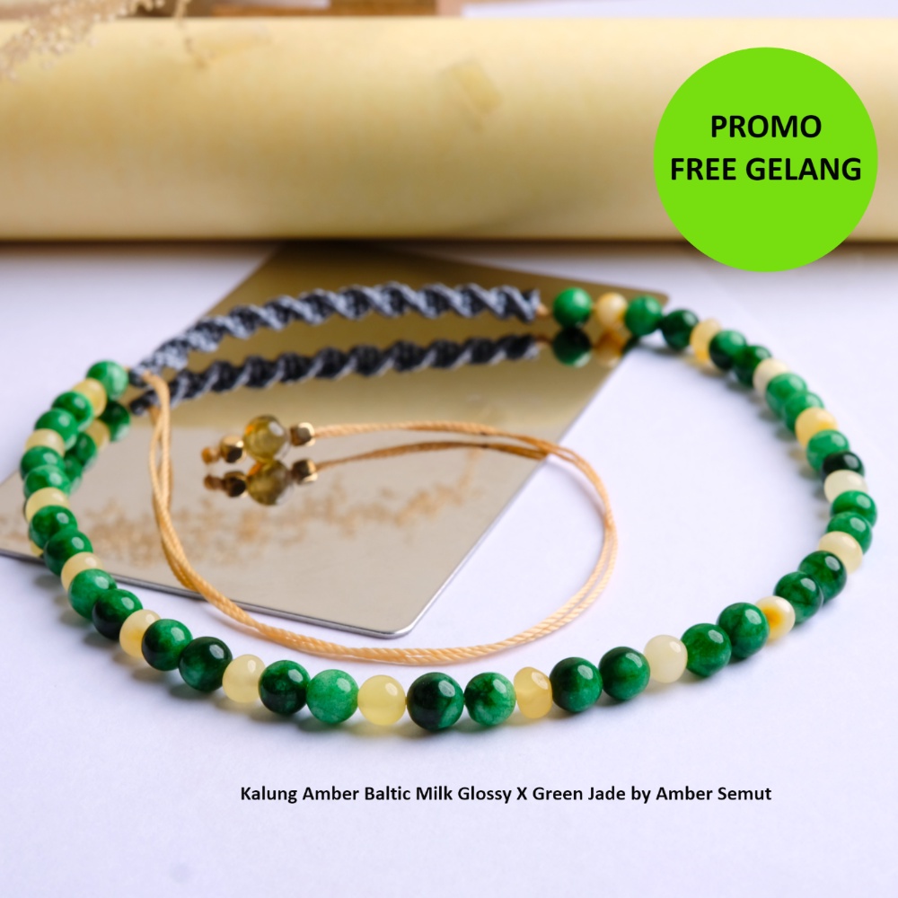 Kalung Amber Milk Glossy X Green Jade {2185}