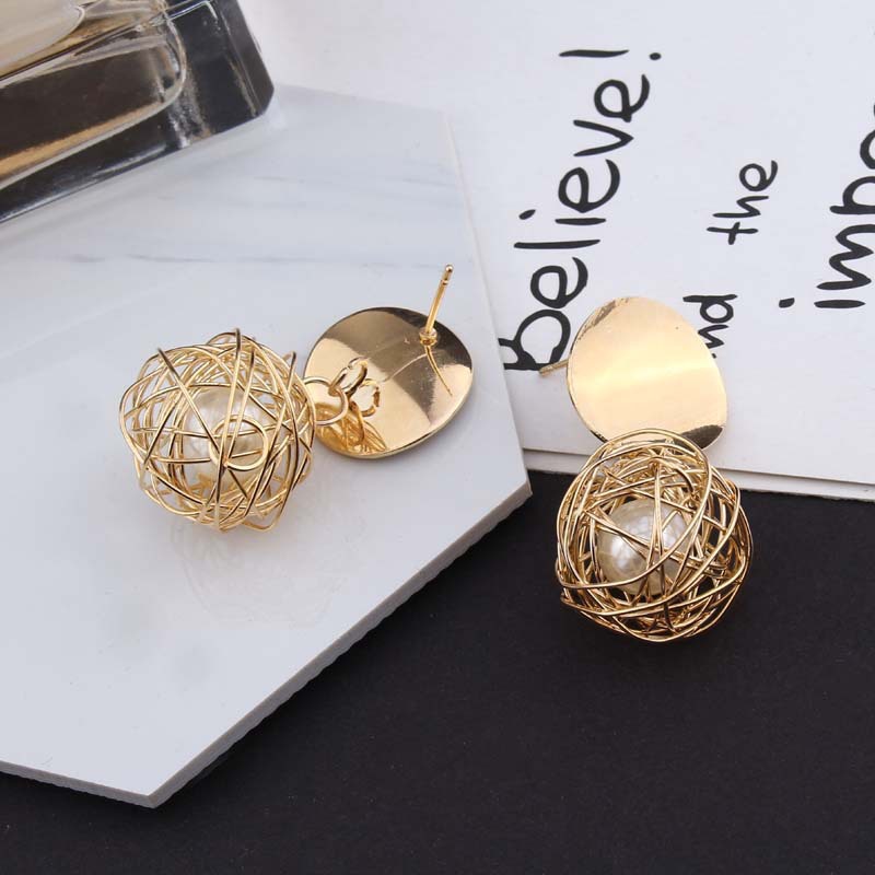 Anting Kait Model Ukiran Hollow | Anting Bola Mutiara Tenun |Kalung Rantai Rose Gold 18k Untuk Wanita