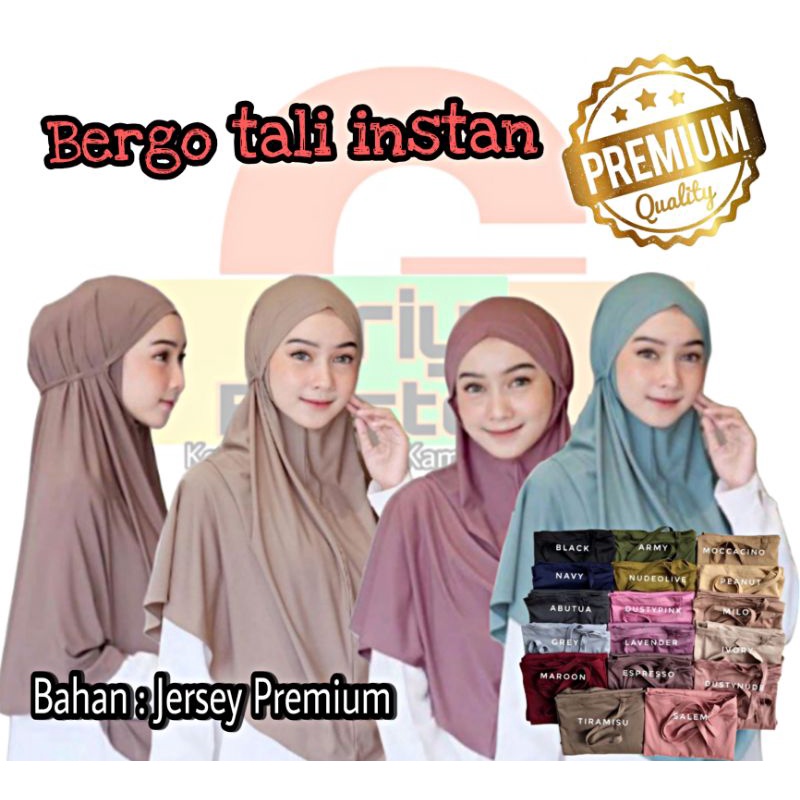 Hijab Bergo Jersey Tali Instan - Hijab Bergo Jersey Premium - Hijab Bergo Premium - Hijab Khimar