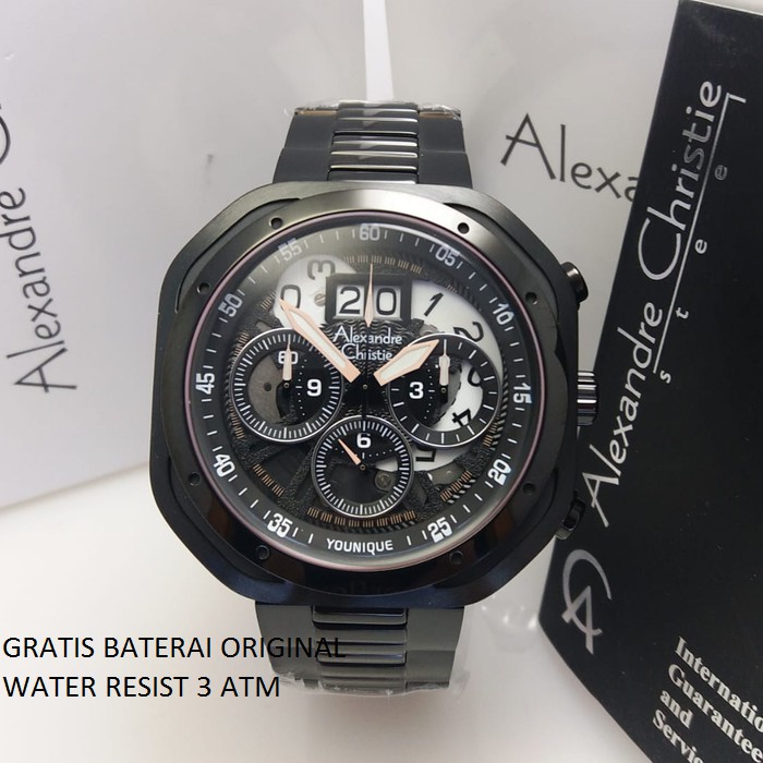 [Free Baterai] JAM TANGAN PRIA ALEXANDRE CHRISTIE AC 6468 FULL BLACK ORIGINAL GARANSI RESMI 1 TAHUN