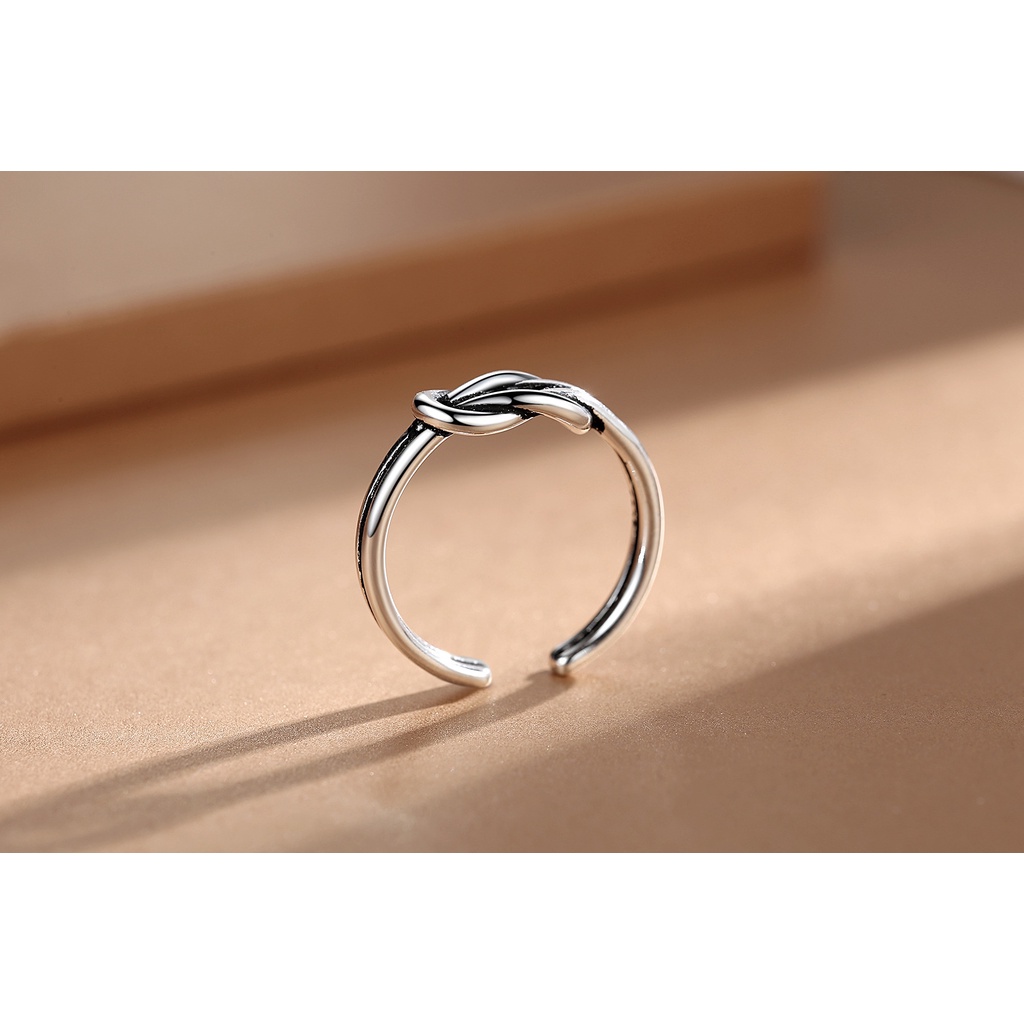cincin perak 925 asli untuk wanita/Cincin yang Dapat Disesuaikan Kepribadian busur Perhiasan Retro