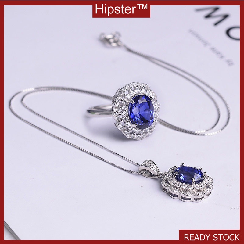 Hot Sale New Best-Selling Fashion Natural Sapphire Full Diamond Jewelry Two-Piece Set