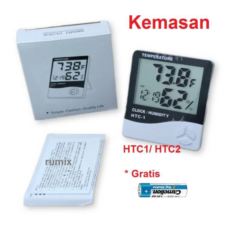 HTC HTC-1 HTC-2 Thermometer Hygrometer Digital Higrometer Termometer Ruangan Clock Temperature Humidity