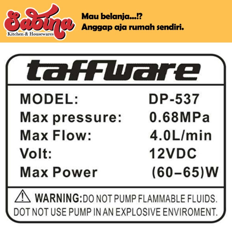 Pompa Air Elektrik High Pressure 12V - DP-537 Hitam