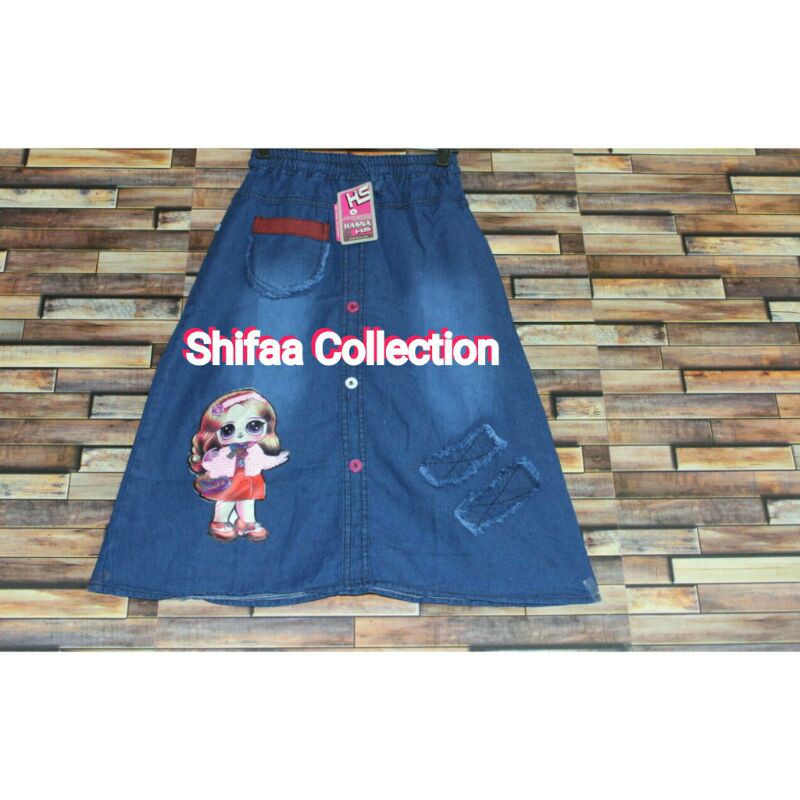 Rok Jeans Anak / Rok Panjang / Rok Jeans / Rok Anak Perempuan / Rok Jeans Karekter Boneka LOL LED Size 4. 5. 6