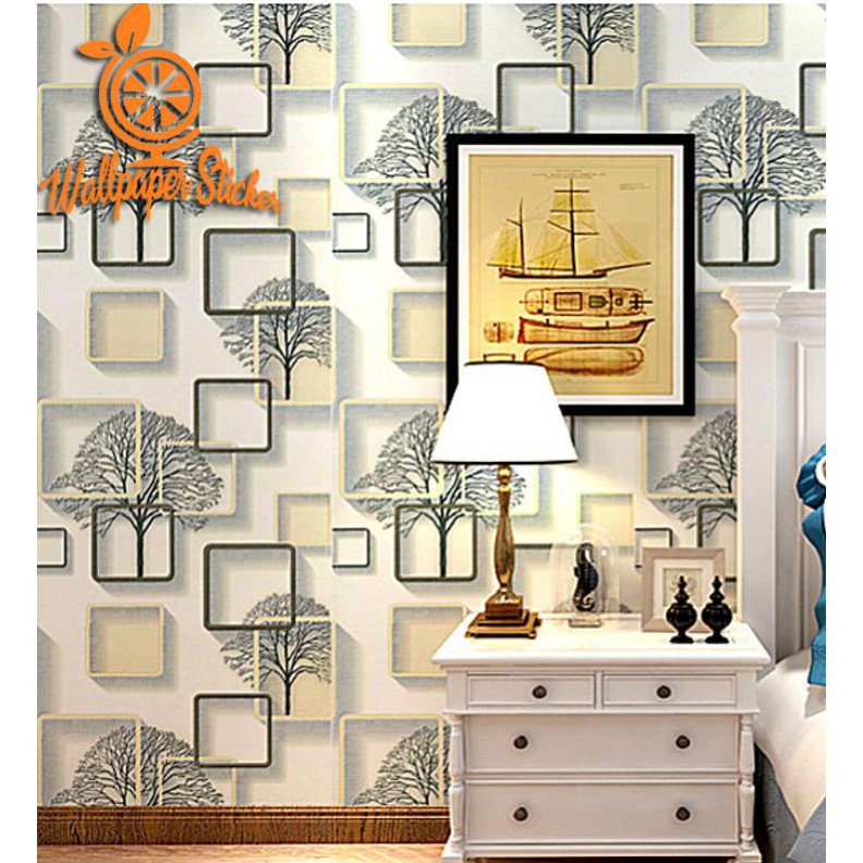 Wallpaper dinding Murah Motif Kotak wallpaper 3d Best Seller Quality wallpaper dinding kamar tidur Free Perekat Bahan PVC